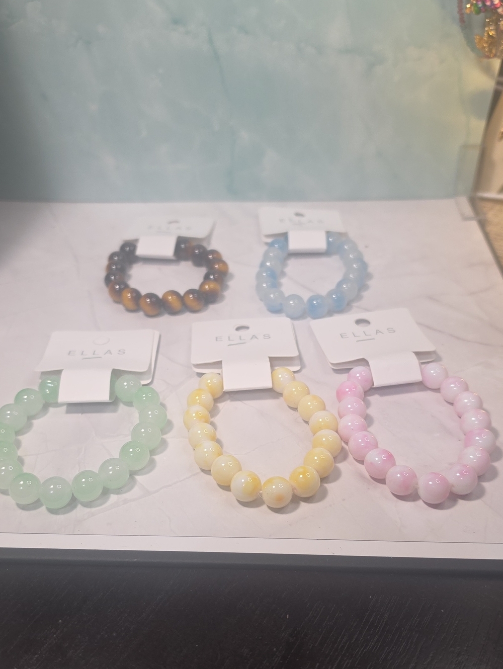 Ella Glossy Beaded Stretch Bracelets - Pink, Yellow, Green, Blue, Brown
